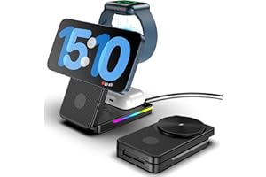 NEOTRIXQI Bezprzewodowa ładowarka Mag Safe 15 W, szybkie ładowanie, Mag-Safe, stacja ładująca do iPhone 15 Pro Max / 14/13, składana indukcyjna stacja ładująca Apple Watch 9/Ultra (żelazny)