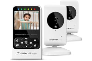 Babysense Video Baby Monitor Con 2 Camere e Audio, Lungo Raggio D’azione, Indicatore di Temperatura Ambiente, Visione Notturna, Comunicazione Bidirezionale, Ninna Nanna, Model: V24R-2
