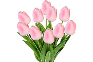 NOLACE Flores Artificiales PU Latex 10 Pcs Flores Artificiales Tulipanes Falsos Toque Real Flores Artificiales Falsas Real Ramo De Boda Plantas De Tulipanes Falsos DecoracióN Fiesta Ramo（Rosa）