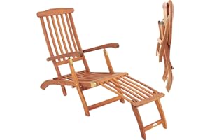 Casaria® Chaise Longue Queen Mary Pliable Bois d'acacia avec Repose-Pieds transat de Jardin intérieur extérieur Balcon