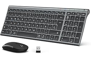 iClever GK03 - Combo de Teclado y Ratón Inalámbricos: QWERTY Español, Conectividad Silenciosa 2.4G, Recargable por USB-C, Diseño Compacto y Delgado - Ideal para iMac/PC/Portátil, Escritura Cómoda