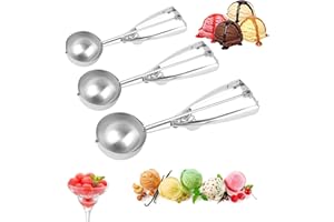 PENCHUAN 3 Stück Eisportionierer Edelstahl,4/5/6CM Eislöffel Portionierer,Ice Cream Scoop Eiscremelöffel,Eisportionier mit Auslöser, Cookie Scoop Eisportionierer für Eiscreme, Plätzchen, Kuchen Teig, Melone