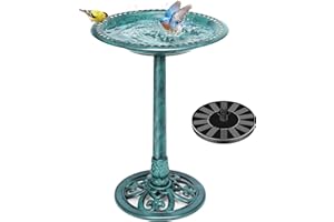 VIVOHOME Bain d'oiseaux avec Fontaine Solaire Bain d'oiseaux Antique pour l'extérieur Jardin Bol de Nourriture pour Oiseaux S