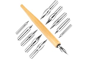 G-Pen di Pretwad con pennino d'inchiostro per disegni e fumetti, set da 11 penne stilografiche per fumetti, portapenna per pennini stilografici con pennino per fumetti, portapenna in legno per