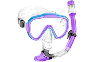 Lealinga Snorkel Set Kids 6-14 Anti-Fog Panoramic View Kids Snorkel Set Dry Top Snorkel Mask for Kids with Travel Bag Diving Set for Snorkeling Scuba Diving Swimming Travel