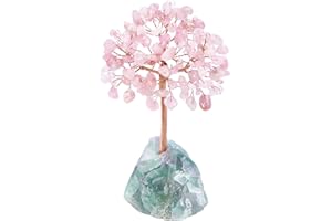CrystalTears Rose Quartz Crystal Tree Reiki Healing Crystals Gemstone Bonsai Money Trees with Fluorite Crystals Stone Base Feng Shui Crystal Ornament Crystal Gift for Home Decor Christmas 4.7"-5.1"