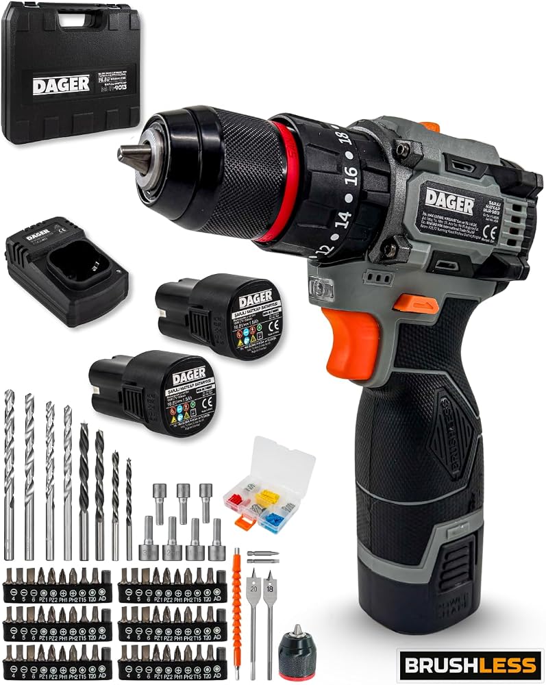 Dager BOLT 16.8V Kömürsüz Darbeli Şarjlı Matkap Vidalama Seti | 60Nm | Çift Akü + 85 Parça Aksesuar + Hızlı Şarj | Gri