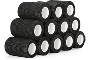 SEADESKY 12 Rollen Selbsthaftende Bandage Cohesive 7,5cm x 4,5m Selbstklebender Verband Haftbandage Elastische Binde Für Erste Hilfe Finger Hand Fixierverband Pet Vet wrap Kohäsive Pflasterverband (Schwarz)