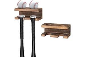 BEARUT 2 Pack Baseball Bat Holder and Ball Display Floating Shelf Wall Mounted Baseball Bat Rack Shelf Organized By Wood