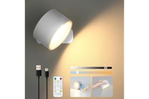 Lightsjoy LED Inalámbrica Lámpara de Pared Interior con Batería Control Remoto Regulable Táctil Apliques de Pared Giratoria de 360 ° 3 temperaturas de Color para Sala de Estar, Dormitorio, Pasillo