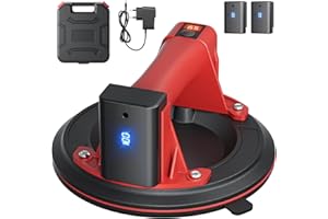 Ovshnrr 8" Ventosas para Azulejos, Ventosas para Cristal Eléctrica, Cargas 300KG, con 2 Baterías Extraíbles, Indicador de presión, para Transportar y Elevar Vidrio, Azulejos, Mármol etc