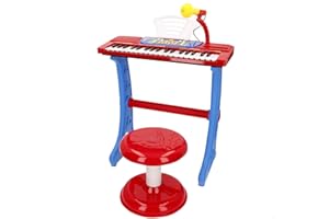 ColorBaby Bontempi Piano Infantil 37 Teclas con Taburete, micrófono y Atril, 4 Sonidos, 4 ritmos, 11 melodías, Función Aprendizaje Okon, Conexión USB-C o 4 Pilas AA (N/I), +3 años (47907)