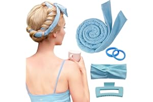 PandyCare Heatless Hair Curler Headband, Overnight Heatless Curls Headband Curlers Curling Set, No Heat Hair Curlers to Sleep in - Made of 100% Combed Cotton, For Medium & Long Hair - Blue
