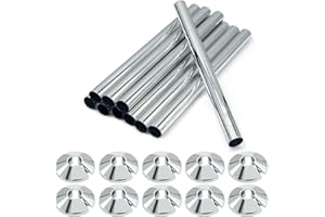 APRAGAZ 10 PCS Radiator Pipe Covers and Collars, 15mm x 200mm and 16mm Chrome Coverings for Radiator Pipe (Silver)