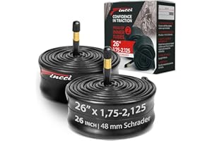Fincci Chambre a air 26 Pouces - Paire Chambres à air VTT 26 Pouces de Valve Schrader Presta 48 mm pour Route Slick bici, Bicyclette, Electricity Vélo - Un Paquet de 2 Accessoire VTT