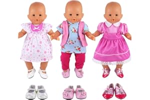 Miunana 3 Vestidos + 3X Zapatos para Muñecas Verano Casual Ropas Fashion para New Born Muñeca bebé Baby Annabell, Nenuco y Más 35-45 cm Doll 18 Pulgadas (NO Incluye MUÑECA)