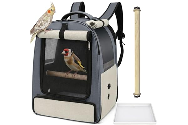 ALLSOPETS Sac à Dos pour Oiseaux et Petits Animaux – Transporteur Respirant avec Perchoir Réglable et Plateau Amovible, Idéal pour Les Voyages et l’Extérieur (Beige Naturel)