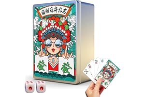 ARROMI Mahjong Set, Mahjong Game, Mah Jong, 2025 Chinese Playing Mini Mahjong Cards, 144 Mah jong Playing Cards+2 Dices+Iron Case, Traditional Board Game for Family Party, Festival, Picnic, Travel