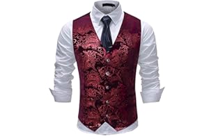 Allthemen Chaleco de traje de paisley para hombre Chaleco de un solo pecho Vestido Slim Fit Botón abajo Formal