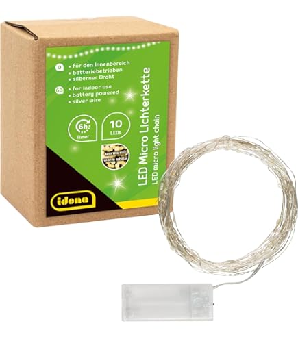 EMOS D3AM04 Multicolor nano-lichtketting 1,9 meter, 6 uur timerfunctie, werkt op batterijen (2 x AA), lichtduur 10.000 uur, IP20 voor gebruik binnenshuis, kleurrijk