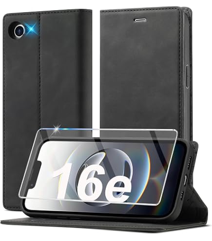 32nd Klassische Serie 2.0 Lederhülle Für IPhone 16 Pro (6,3 Zoll) – Mit RFID-Schutz, Magnetverschluss & Integriertem Standfuß – Schwarz