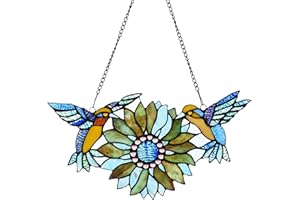 Capulina Sunflower Hummingbirds Stained Glass Window Hangings Suncatchers Stunning Handicrafts Flower Birds Lovers Gifts for Window Decor