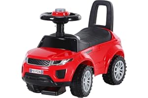 HOMCOM Macchina Cavalcabile Giocattolo per Bambini 12-36 Mesi, Macchina a Spinta con Vano Contenitore e Schienale, Rossa