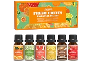 SALUBRITO Fruchtig Ätherische Öle Set, Aromatherapie Duftöl, 6 x 10ML Bio Duftöle für Diffuser Duftlampen Luftbefeuchter - Süße Orange, Erdbeere, Ananas, Kokosnuss, Grapefruit, Bergamotte Öle