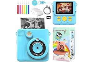 LUSEREN Kids Camera, Instant Camera for Kids 1080P 2.4 Inch with 32GB Card, 3 Rolls Print Paper and 6 Colour Pens Digital Camera, Birthday Kids Toys Gifts Kids Camera for 3 4 5 6 7 8 9 10+ Year Old, Blue