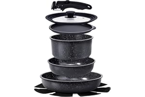 GIPP Set Di 8 Pentole E Padelle Per Grill A Induzione, Set Di Pentole Antiaderenti, Set Di Padelle Con Manici Rimovibili E Coperchio In Vetro, Set Di Pentole