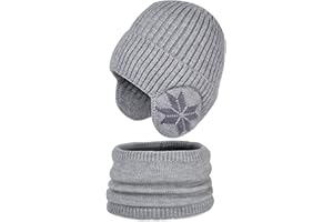 WANYI Gorro de Invierno Conjunto Bufanda con Orejeras，2 Piezas Bufanda Gorro Termico Conjunto Cálidos Sombrero de Punto para Mujer y Hombres con Forro Polar 55-60cm