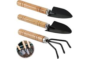 badaren Mini Herramientas de Jardín, 3 Piezas Herramientas de Mano de Jardinería con Mini Rastrillos y 2 Mini Palas, Negro Herramientas Jardineria para Plantar Flores, Trasplantar, Aflojar el Suelo