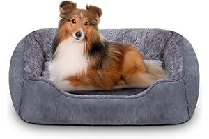 Oveppy Dog Bed Large, Super Soft Rectangle Dog Beds, Washable Warming Pet Bed with Anti-Slip Bottom, Anti-Anxiety, Machine Washable, Grey, 30 x 24 x 9inch