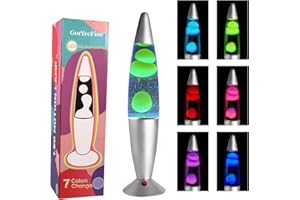 GorYeeFine 16Inch Non-Buble LED Liquid Motion Lamp,Safe DC Powered Motion Lamp,LED 7 Color Changing Night Lights for Kids Adults,Home Decor,Magma Relaxing Lamp for Gift(Blue/Yellow)
