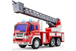GizmoVine Feuerwehrauto Groß, Feuerwehr Auto Spielzeug mit Drehleiter, Sound und Licht, Große Spielzeugauto, Fire Truck Fahrzeuge, Geschenke für Jungen, Kinder Löschfahrzeug ab 3 4 5 6 7 8 Jahre