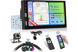 Inefala Bluetooth Car Stereo 1 Din kompatybilny z bezprzewodowym Carplay Android Auto, 7-calowy samochodowy zestaw stereo z ekranem dotykowym obsługuje zestaw głośnomówiący Bluetooth/Mirror Link