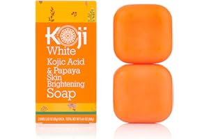 Koji White Kojic Acid & Papaya Skin Brightening Soap, Dark Spots for Face & Body Smooth, Acne Scars, Uneven Skin Tone with Hyaluronic Acid, SLS-Free, Paraben-Free, Vegan Soap, 2.82 oz (2 Bars)