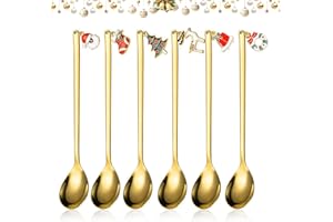 CHANEEHANN Cucchiaini di Natale, 6 cucchiaini da caffè in acciaio inox, con ciondolo natalizio, piccoli cucchiai, cucchiaini da tè, cucchiaini da dessert, con confezione regalo (colore oro)