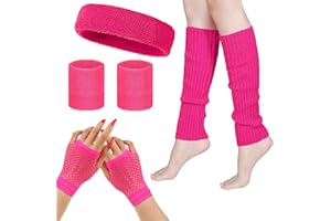 MUFEKUM 80s Fancy Dress Costumes Accessories, Leg Warmers Fishnet Gloves Headband Wristbands Sweatbands Neon Set, 1980s Retro Theme Party Costumes Neon Party Accessories