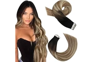 Moresoo Extension Capelli Bioadesive #1B/6/22 Balayage Nero a Marrone con Biondo Extension Bioadesive Capelli Veri 20pcs 50G 20 Pollice Biadesivo Extension Capelli