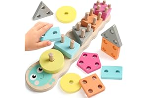 Rtomry Montessori Spielzeug ab 1 Jahr - Holzspielzeug ab 1 Jahr Steckspiel & Motorikspielzeug für Baby & Kinder - Pädagogisches Lernspielzeug & Geschenk 1. Geburtstag Junge Mädchen(Caterpillar Design)