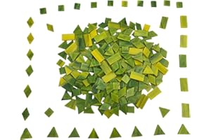 BTMIEY 4 Shapes Mixed Glass Mosaic Tiles,Square+Diamond+Triangle+Rectangle 220 PCS Stained Glass Mosaic Pieces for Handmade Art Crafts and Home Decoration (Olive Green)