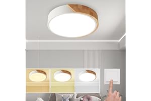 NICEME Lampada da soffitto, 24w Dimmerabile Led Plafoniera Legno, Regolabile 3000k/4500k/6500k Via Interruttore a muro, 12 Pollici Plafoniera Moderna Per Camera Da Letto Corridoio Balcone, Bianco