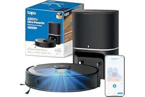 Tapo RV30 Max Plus Robot Aspirapolvere Lavapavimenti con Mappatura 5300Pa, Svuotamento Automatico Polvere 3L, Doppia Navigazione LiDAR +IMU, Zone No-Go e Muri Virtuali, Controllo APP&Alexa&Google