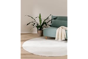 ‎BENUTA benuta Basic Kunstfaser Fellteppich Furry - Creme Rund 120 cm - Weicher Wohnzimmerteppich - Anti-Rutsch-Rückseite - Waschbar - Für Fußbodenheizung geeignet
