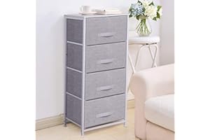 JOOLIHOME LIVING Joolihome Chest of Drawers, Storage Wardrobe Cabinet with 4 Grey Fabric Drawers & Metal Frame, Cloth Organizer Unit for Living Room, Bedroom, Kids Room, Dorm Room, Hallway (Grey, 4 Tier)