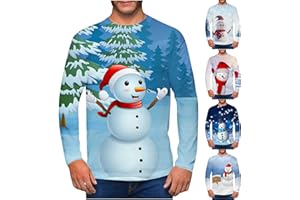 JIANGML Men's Christmas Sweatshirt Snowman 3D Printed Jumper Mens Funny Graphic Pullover Round Neck Blouse Xmas Novelty Shirt Snowflakes Pattern Sweatshirts Celebration Christmas Jumpers Plus Size