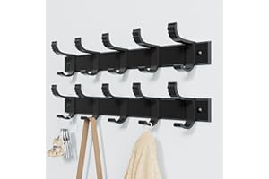 pickpiff 2 paquetes de ganchos de pared para colgar ropa, ganchos para puerta, percheros, ganchos de pared autoadhesivos, para dormitorio, modernos 5 ganchos de pared dobles, 30 cm, color negro