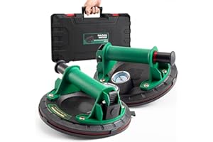 LOOHAOC 2er-Pack Glas-Saugheber mit Manometer,8"Vakuum Glasheber Einzelsauger zum Anheben und Transport von Glas,Marmorplatten,Metallprodukten mit Werkzeugkasten (Tragfähigkeit 150 kg)