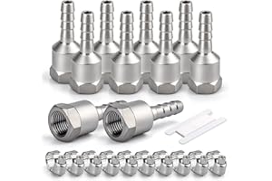 Bwintech 10 pezzi raccordi a barra in acciaio inox, 1/4 “BSP femmina x 6MM connettore a barra con 10 pezzi morsetti, raccordi a barra adattatore per aria, carburante, acqua, olio